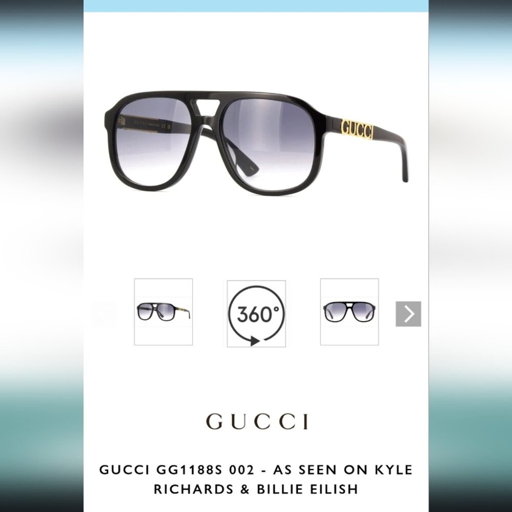 Gucci Women's Sunglasses Unisex GG1188S 002 Pilot Aviator Black Grey 58-17-140 - Picture 2 of 16
